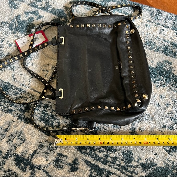 Valentino Rockstud Leather Crossbody Tote Handbag Purse, Black w/ Metallic Studs - Picture 2 of 16